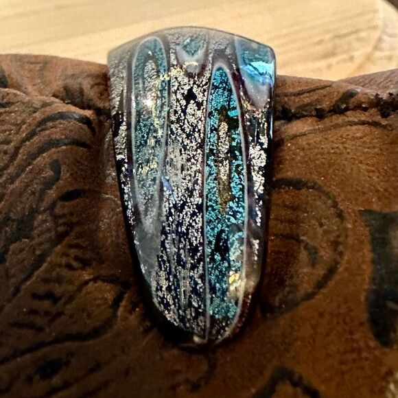 Teal and Black peacock patterned Murano glass bangle - Picture 3 of 5